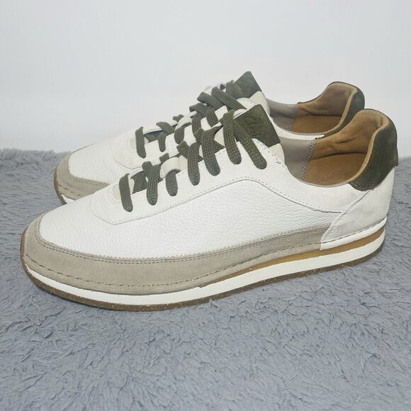 Clarks White Sneakers with Olive Accents - Picture 2 of 11